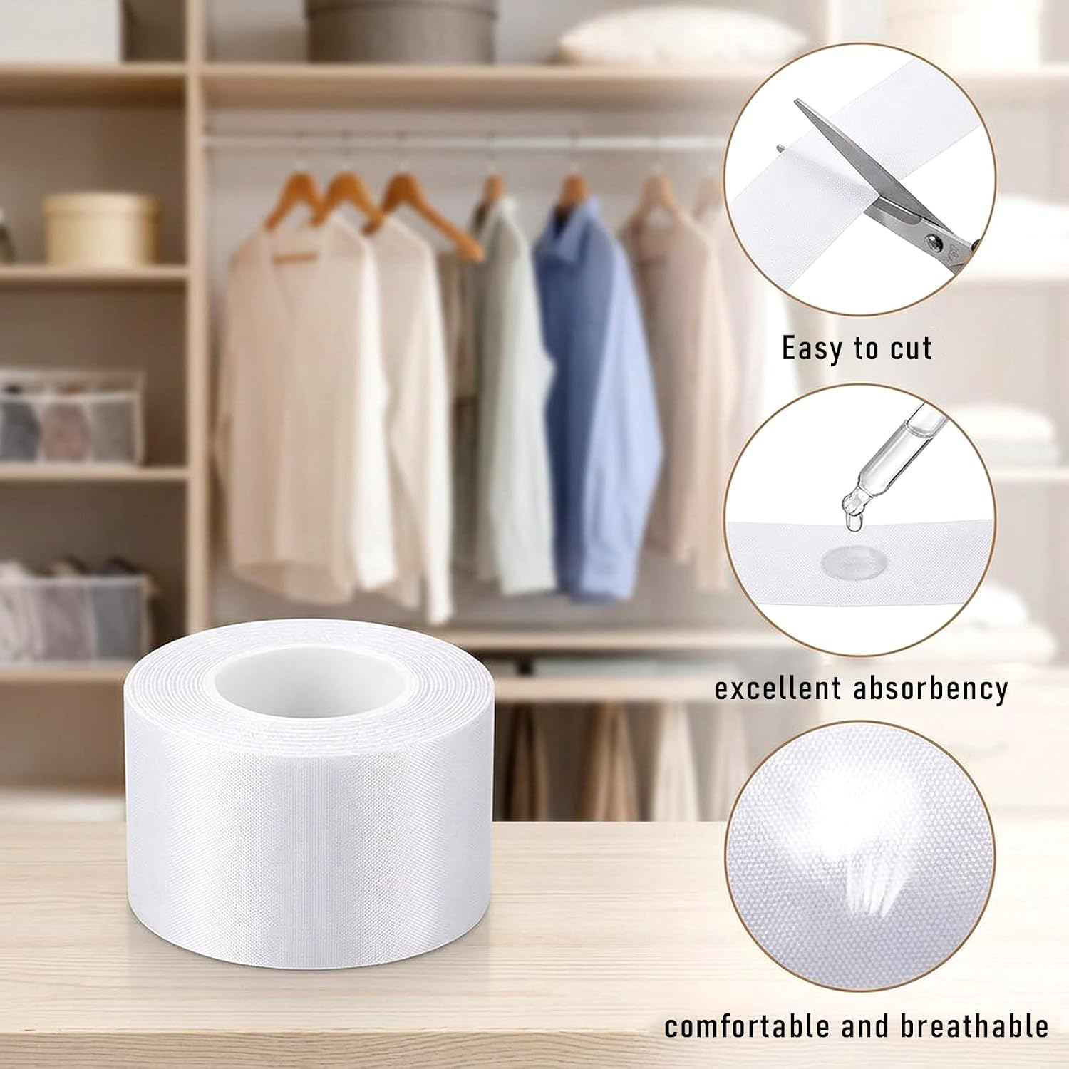 2 Rolls Shirt Tape, Collar Protectors for Shirts Self-Adhesive Collar Stays Shirt Collars Protector Comfortable Neck Tapes Collars Sweat Pads for Hat Neck Liner Armpit Tape Protectors (1.18 Inch)