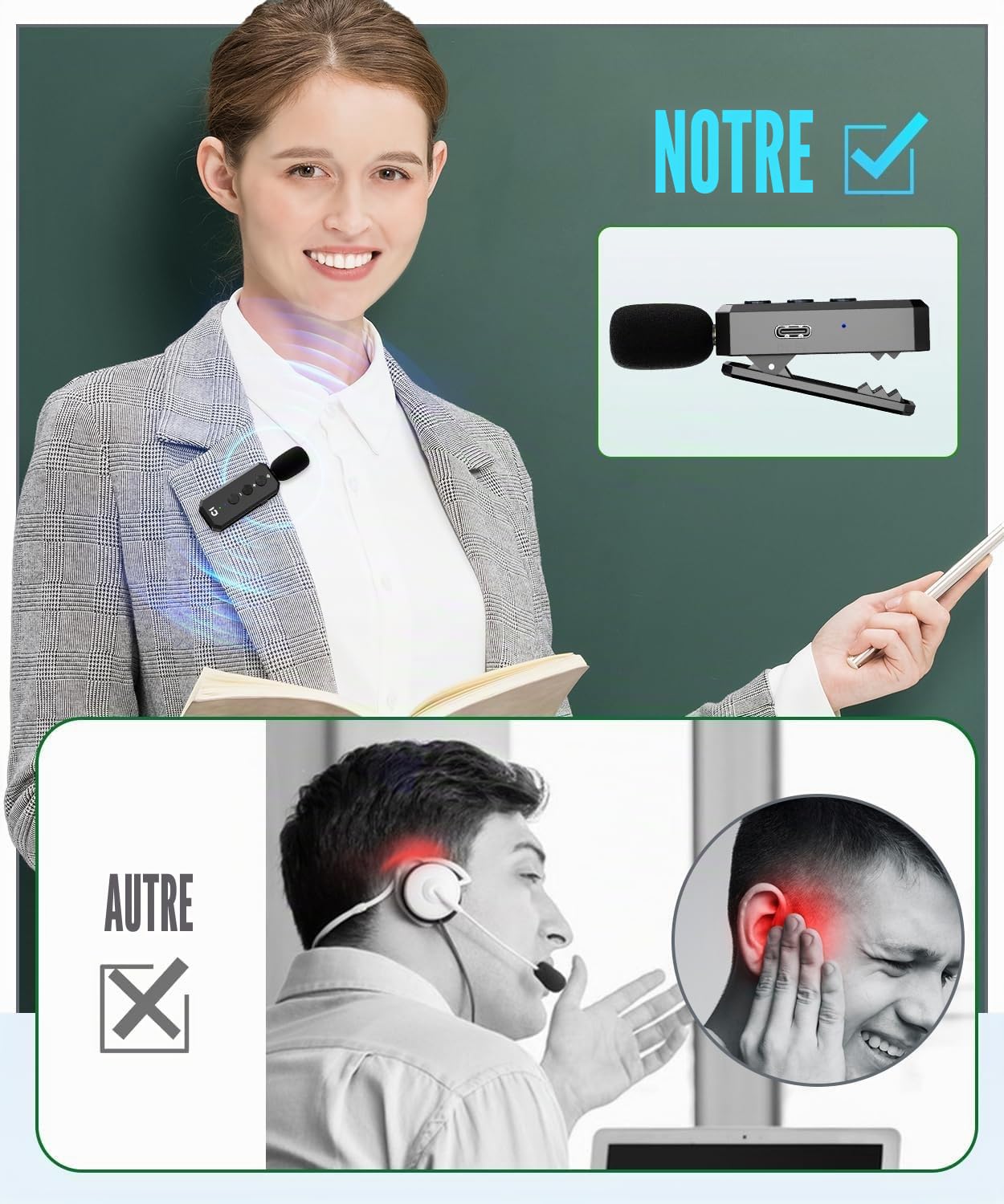 Amplificateur de Voix avec Micro Cravate sans Fil pour Les Enseignants | Amplificateur voacl Portable, Rechargeable, Lecteur TF/USB, Amplificateur voix sans Fil Les visites, Les événements