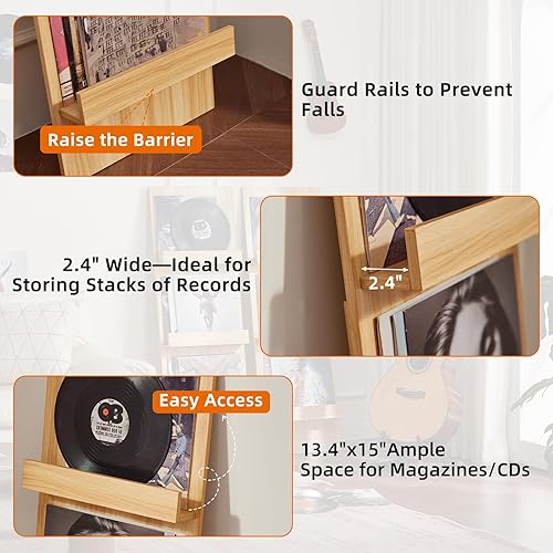 Miniatura 5 de LELELINKY Soporte para discos de vinilo de montaje en pared con área de visualización de 3 niveles, soporte de almacenamiento de discos de 47.5