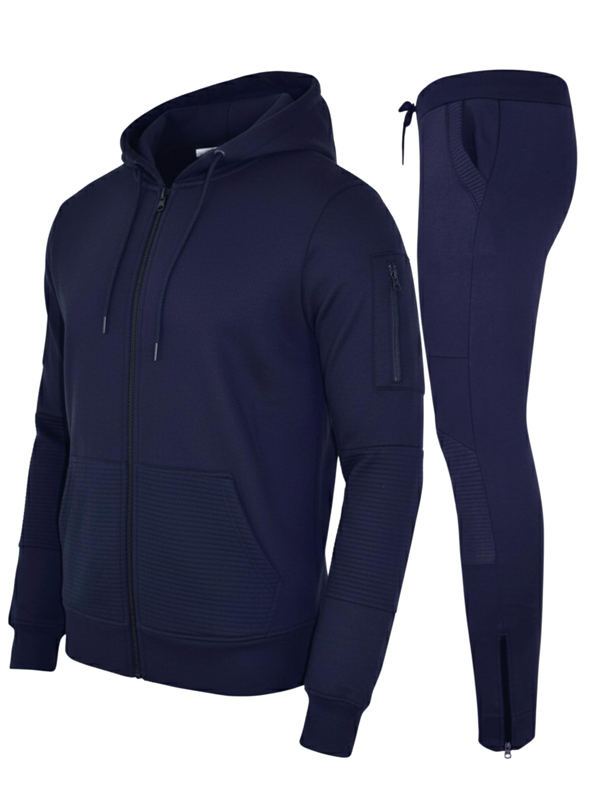 Love My Fashions® Men’s Tracksuit Full Sleeve Contrast Fleece Top & Bottom Cord Set Zipper Hood Jogging Suit Set Plus Sizes