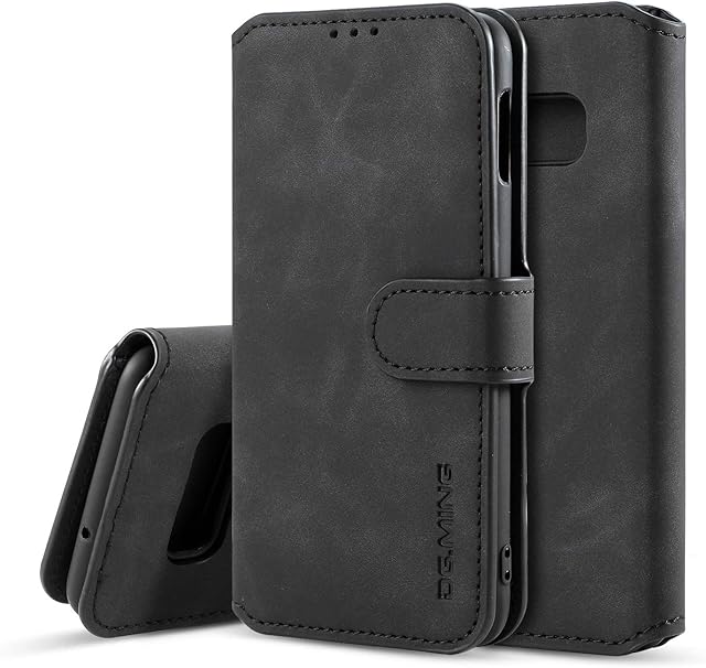UEEBAI PU Leather Case for Samsung Galaxy S10, Vintage Retro Premium Wallet Flip Cover TPU Inner Shell [Card Slots] [Magnetic Closure] Stand Function Folio Shockproof Full Protection - Black