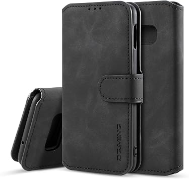 UEEBAI PU Leather Case for Samsung Galaxy S10, Vintage Retro Premium Wallet Flip Cover TPU Inner Shell [Card Slots] [Magnetic Closure] Stand Function Folio Shockproof Full Protection - Black