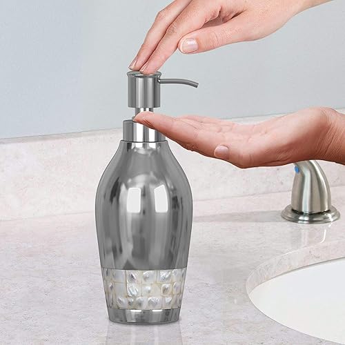 Miniatura 4 de nu steel JA6H Jakarta Collection - Dispensador de jabón líquido y loción para encimeras de baño o cocina, metal con acabado de nácar, pequeño,