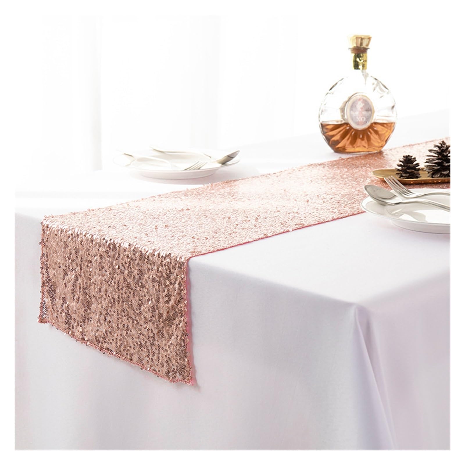 Disco Table Runner 1 Pieces Sequin Table Runner Glitter Dining for Birthday Bachelorette Holiday Celebration(Rose gold,30x120cm)