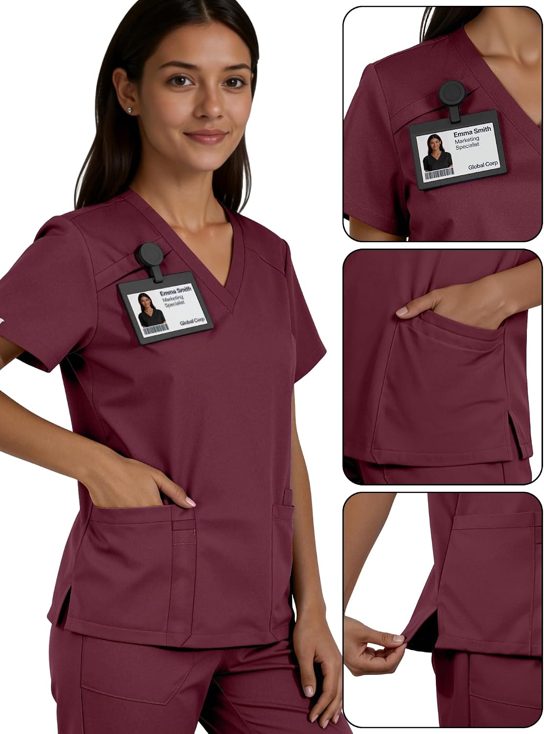 Scrubs Set for Women - Medical Uniform Sets with V-Neck Top & Straight Leg Pants, 9 Pockets, Slim Fit,Utility strap