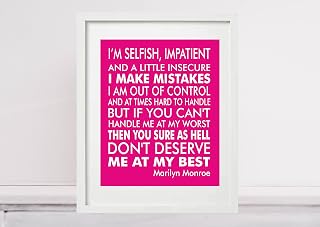 I'M SELFISH IMPATIENT AND A LITTLE INSECURE - MARILYN MONROE Quote Verse Quotes Inspirational Women's Empowering Print Prints Poster Canvas Frame A5, A4, A3, A2, A1
