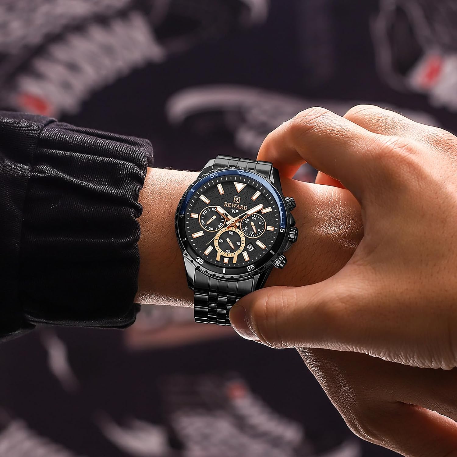 REWARD Men's Wrist Watches Fashion Business Dress Stainless Steel Wristwatch for Men (Chronograph/Waterproof/Luminous/Date) Sport Mens Quartz Watch Black/Silver/Blue/Green - Image 3