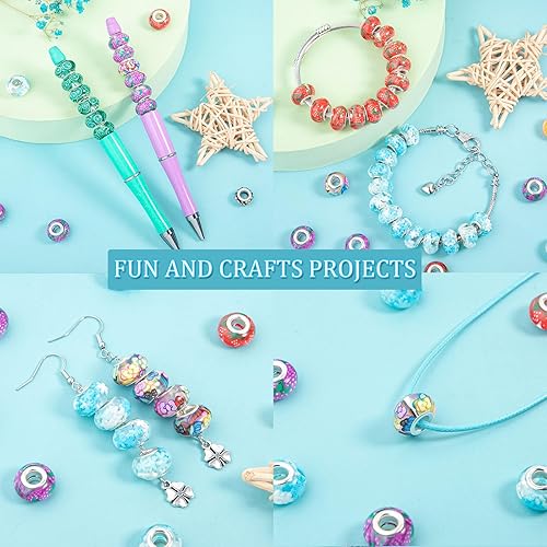 Miniatura 5 de 210 cuentas europeas de agujeros grandes, cuentas de manualidades europeas surtidas, cuentas de diamantes de imitación de colores mixtos, cuentas