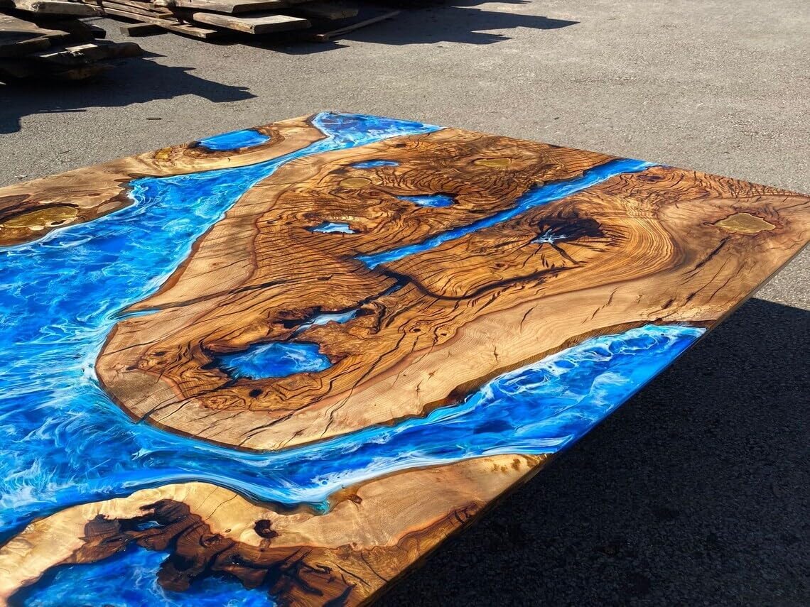 RESINHOMEFURNITURE Seashore Blue Wave Epoxy Resin Dining Table Living Room Table Center Table Coffee Table Hallway Table Conference Table Office Table Side Table End Table Home Décor image 4