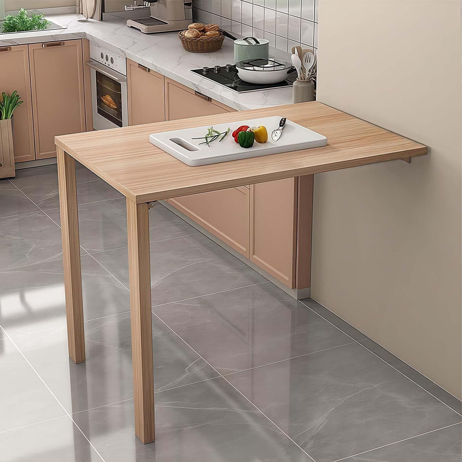 Table flottante multifonction rabattable avec console murale intégrée