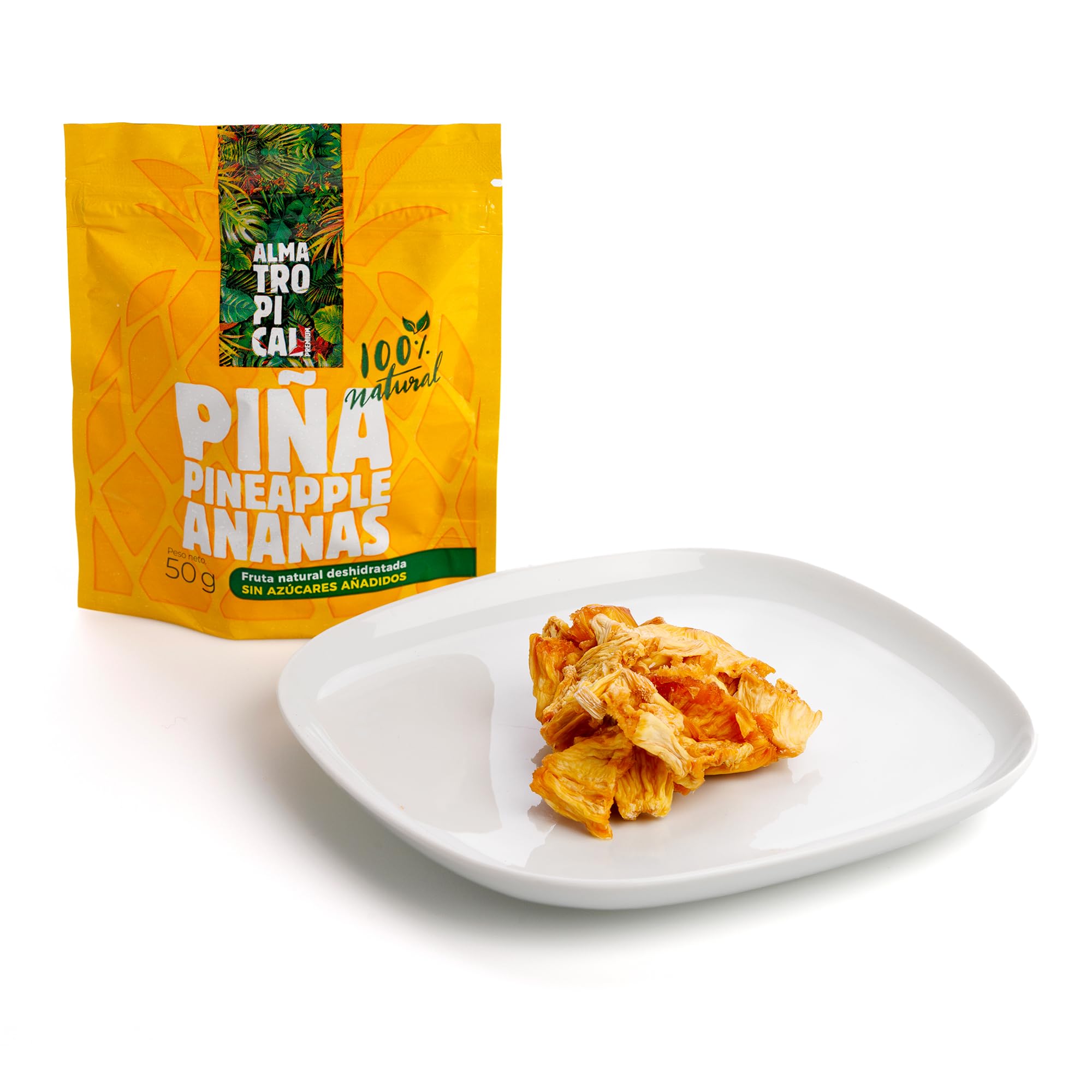 Alma Tropical - Piña Deshidratada Completamente Natural de Costa Rica (Caja 24 x 50g) | Snack saludable, Sin azúcares añadidos, Sin Alérgenos, Sin Glúten, Sin Conservantes