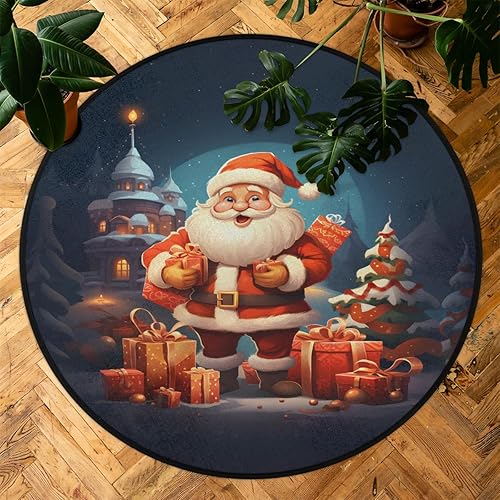 Miniatura 7 de Christmas Scene Winter Santa Claus (4) Round Area Rug 3ft Machine Washable Circular Rugs for Dining Room Table Bedroom Playroom Throw Rugs for Dog