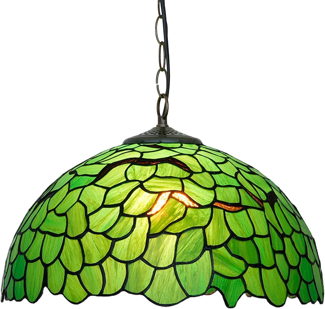 Tiffany Pendant Light fixtures Hanging Lamp Stained Glass Light Decor for Dining Living Room Kitchen Island Study Hallway 16 Inch Green Leaf