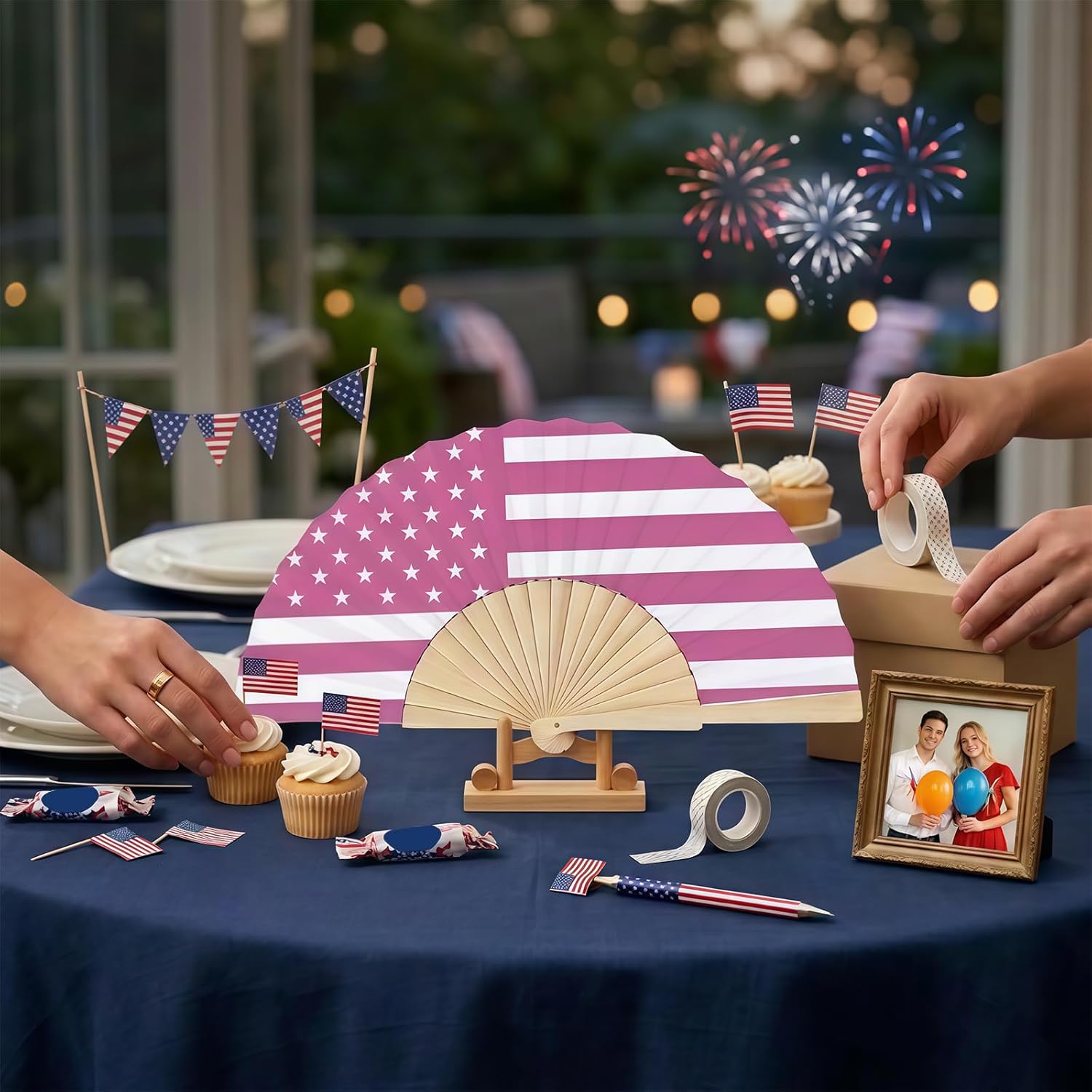 10PCS Custom Hand Fans Personalized Folding Handheld Fan with Photo Text Logo, Oxford Cloth and Wooden Folding Fan for Weddings, Rave Festivals, Dancing, Party Favors (10)