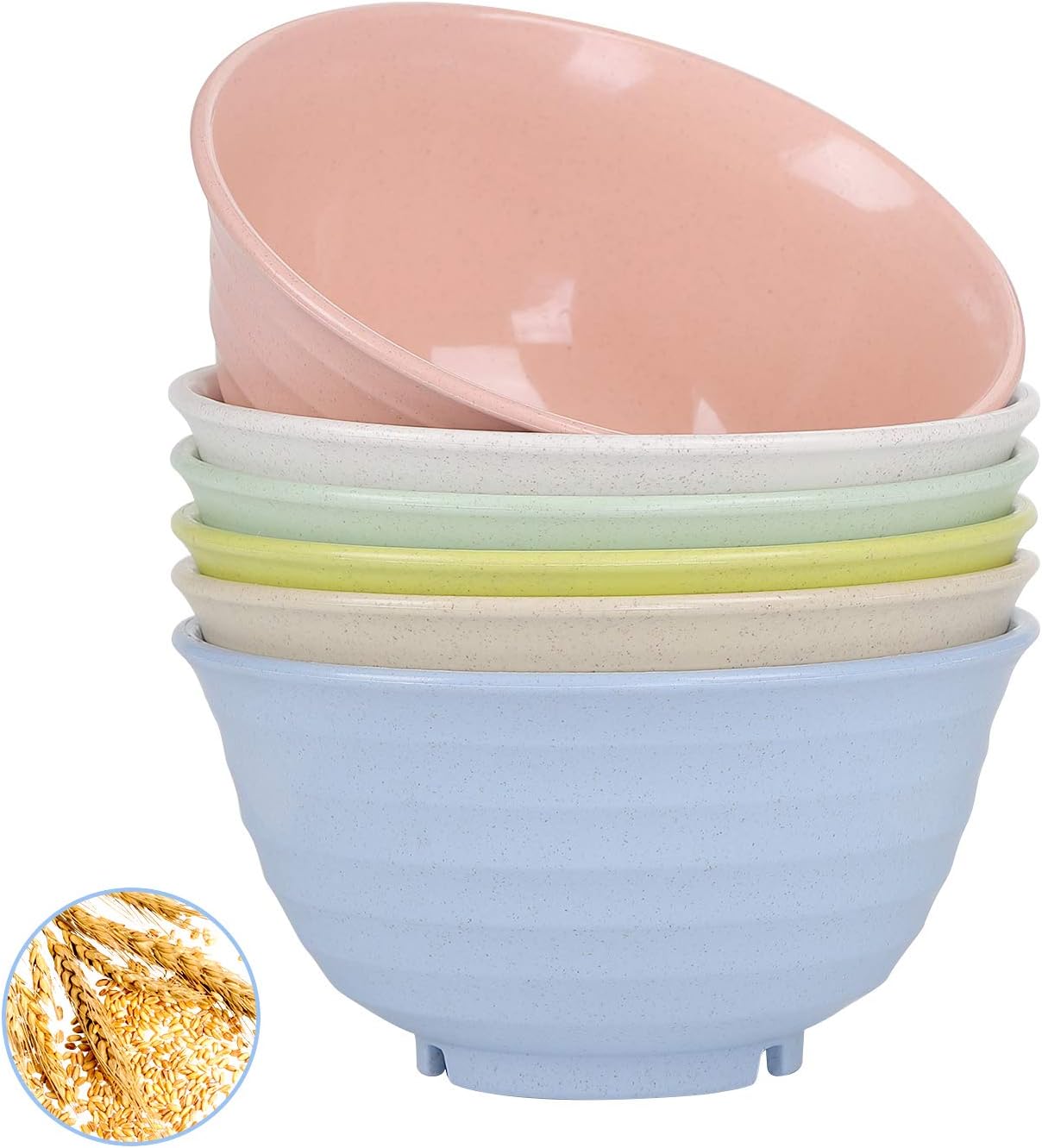 6 Pack Cereal Bowls, (Dabacc) Unbreakable Wheat Straw Bowl 30 OZ for Rice Noodle Soup, Healthy Kitchen Dinnerware Set for Parties and Camping, Dishwasher & Microwave Safe - BPA Free