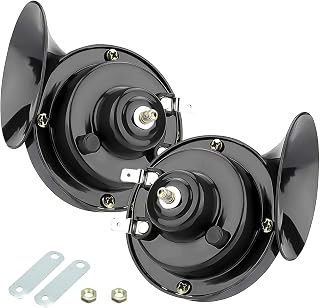 2 Pack 300DB Super Loud Train Horn, 12V Security Alarm Speaker, Car Waterproof Air Electric Snail Double Horn Replacement Kit, Fits for Most Cars Motorcycle, Truck, Bike (Black)