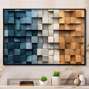 Ecyanlv Abstract Geometric Canvas Wall Art Modern Abstract Painting Blue Gray Brown Wall Art Orange Blue Geometric Picture Brown Abstract Poster Color Block Art for Living Room 16x24inch Frameless