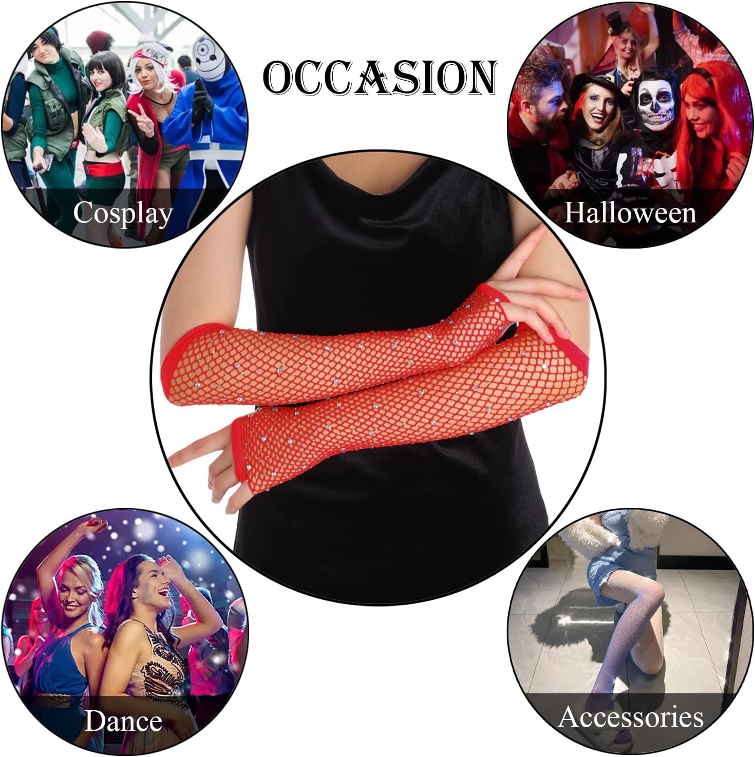 Lastclream 80s Fishnet Sleeves for Women Cosplay Costume Party Accessories Fingerless Mesh Fishnet Gloves image 3