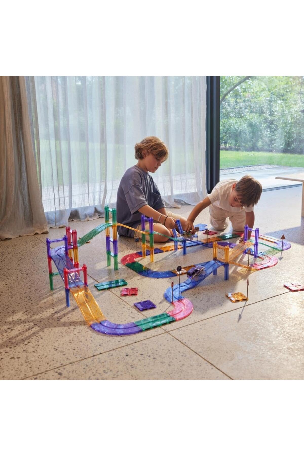 Kit autostrada in colori pastello, 80 pezzi, giocattolo magnetico da corsa con auto, segnali stradali, robusto giocattolo educativo, mattoncini magnetici durevoli, per bambini dai 3 anni