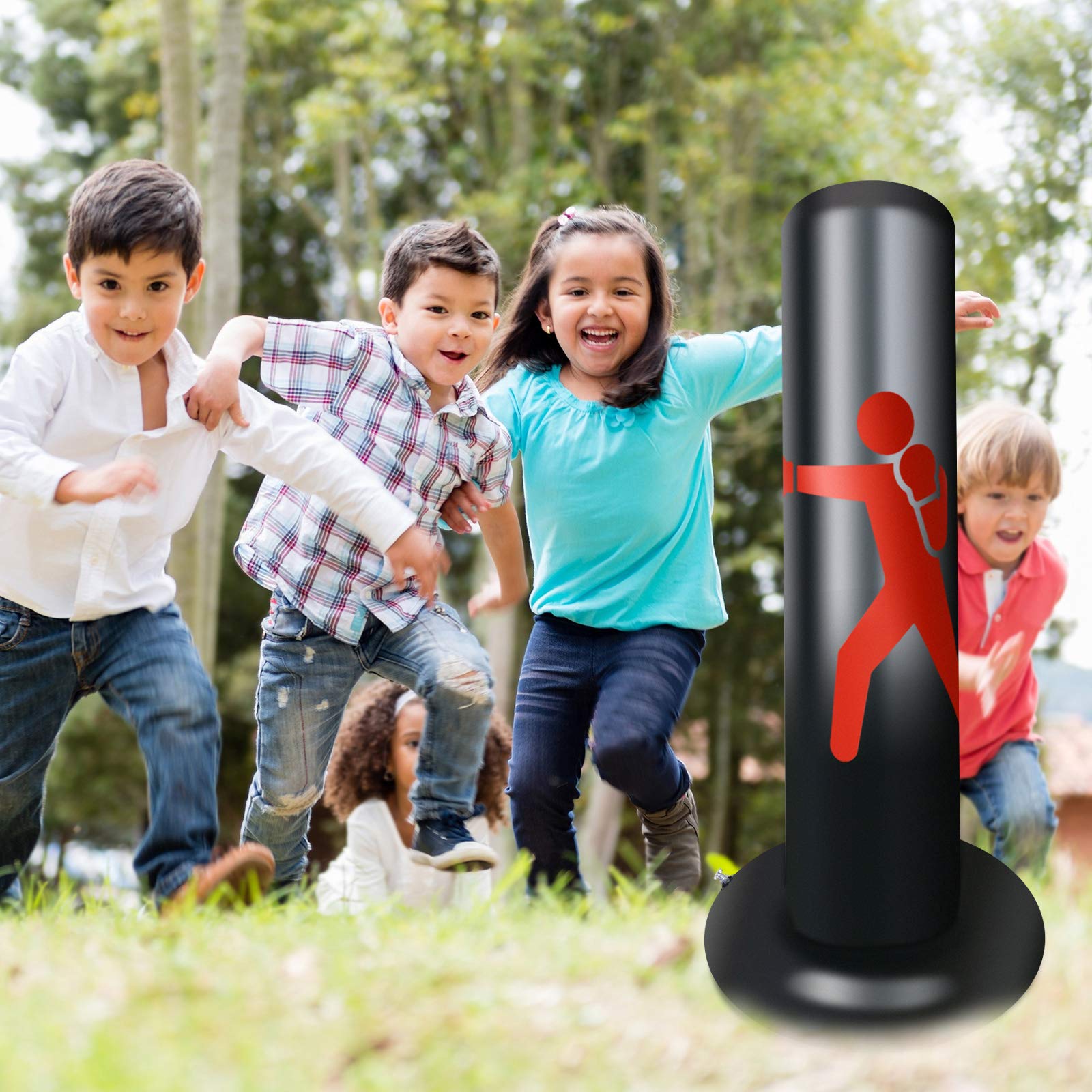 WingFly Sacco da Boxe da Terra 160 cm, Colonna Tumbler Gonfiabile per Addominali Fitness, Punching da Combattimento per Bambini e Adulti