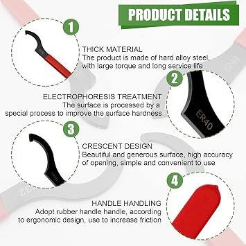 MSYU Coilover Adjustment Wrenches Set, 6 Pieces Coilover Wrench Shock Spanners Hook Wrenches Tools, C-Shape Spanners for Suspension System (Red & Black)