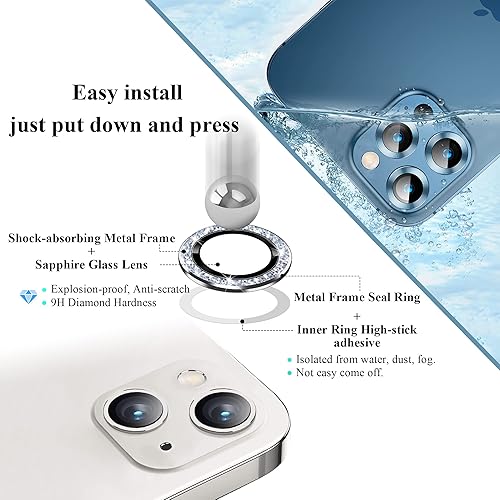 Miniatura 5 de Bling - Protector de lente de cámara compatible con iPhone 1313 Mini, vidrio templado ultrafinotransparente antiarañazos a prueba de