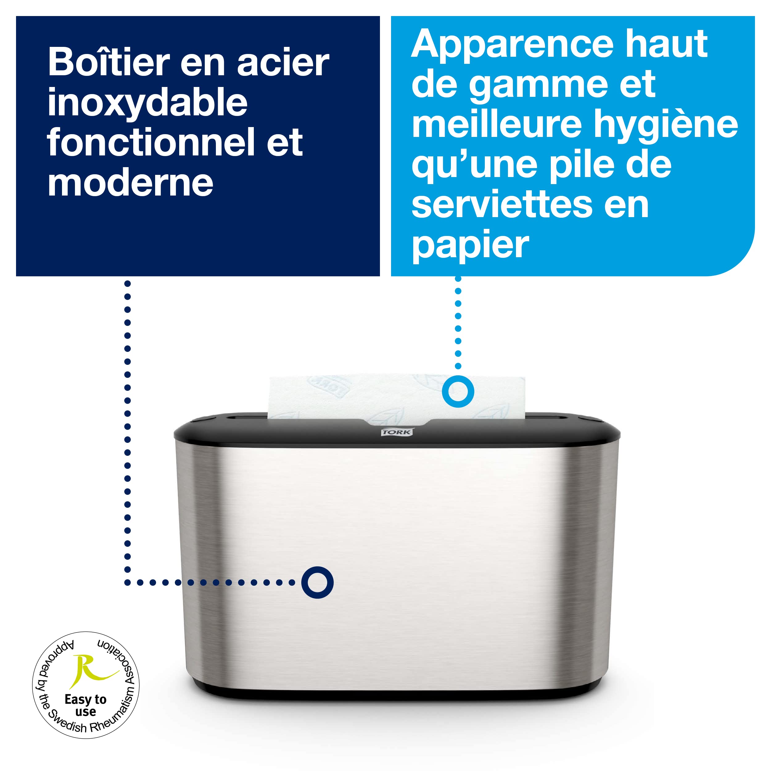 Tork Xpress Distributeur pour Essuie-mains interfoliés - 460005 - Image Design - Distributeur H2 pour papier d'essuyage feuille à feuille inox, Argent, Taille unique