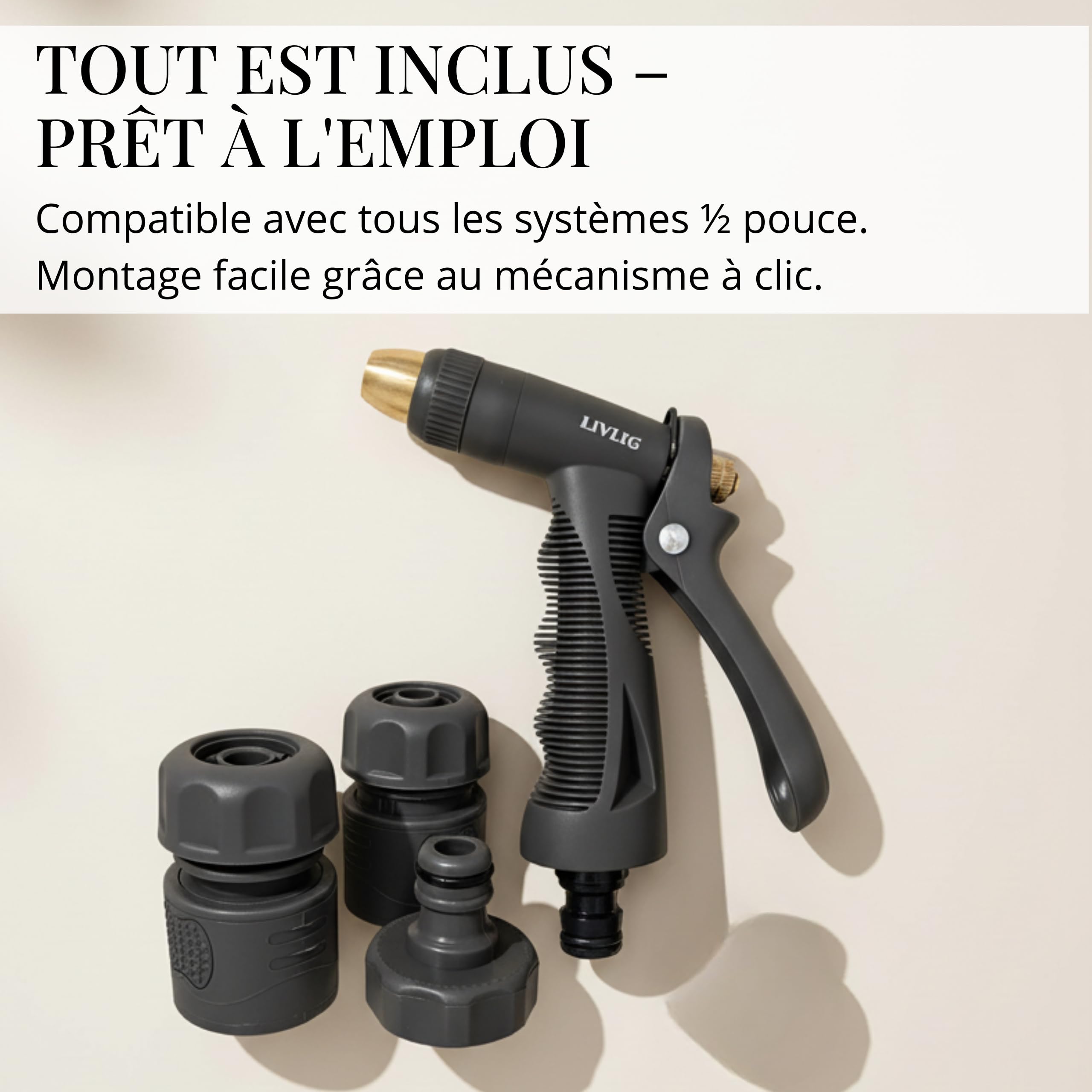 LIVLIG Seringue de nettoyage et douchette de jardin, anthracite, kit