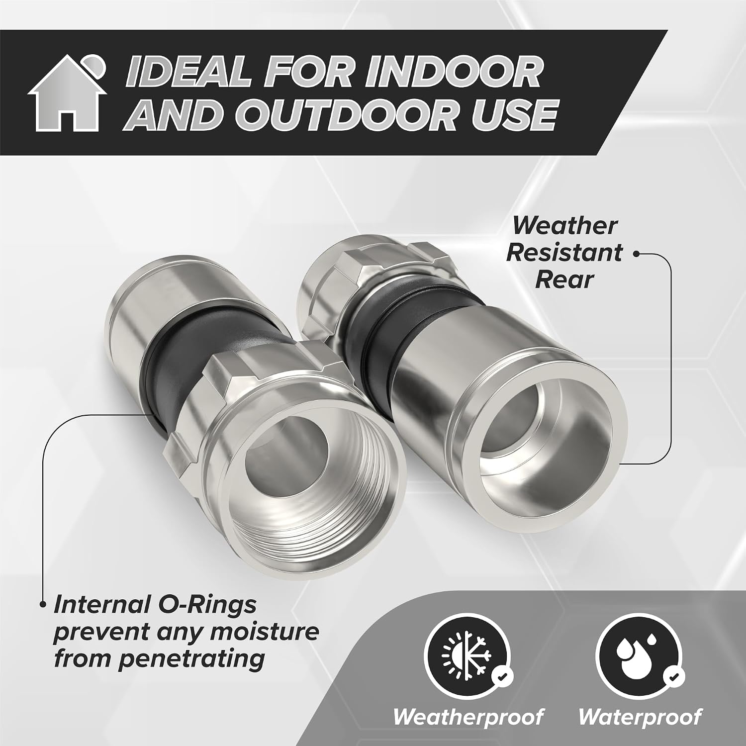 THE CIMPLE CO - RG6 Compression Connectors - F-Type Coaxial Cable Connectors - Indoor/Outdoor Coax Cable Ends with Water-Tight O-Ring for Exterior Use - 3 GHz F81 Coaxial Fittings - 10 PCS, Black