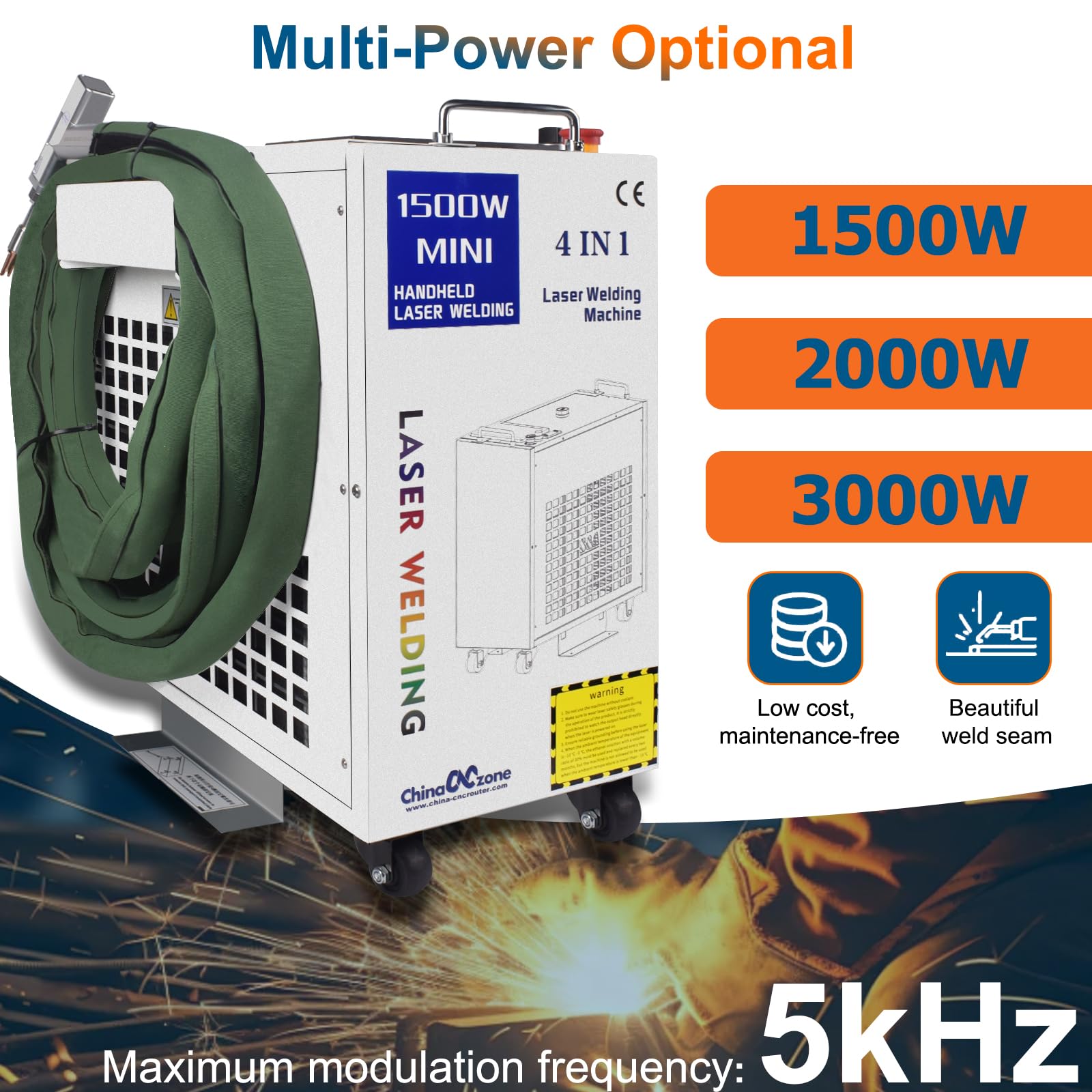 1500W BWT 4w1 Laserowa światłowodowa spawarka laserowa, wycinarka czyścik do metalu nierdzewnego, stali węglowej i aluminium, z podajnikiem drutu, Chłodzenie wodne, Certyfikat CE, 220V