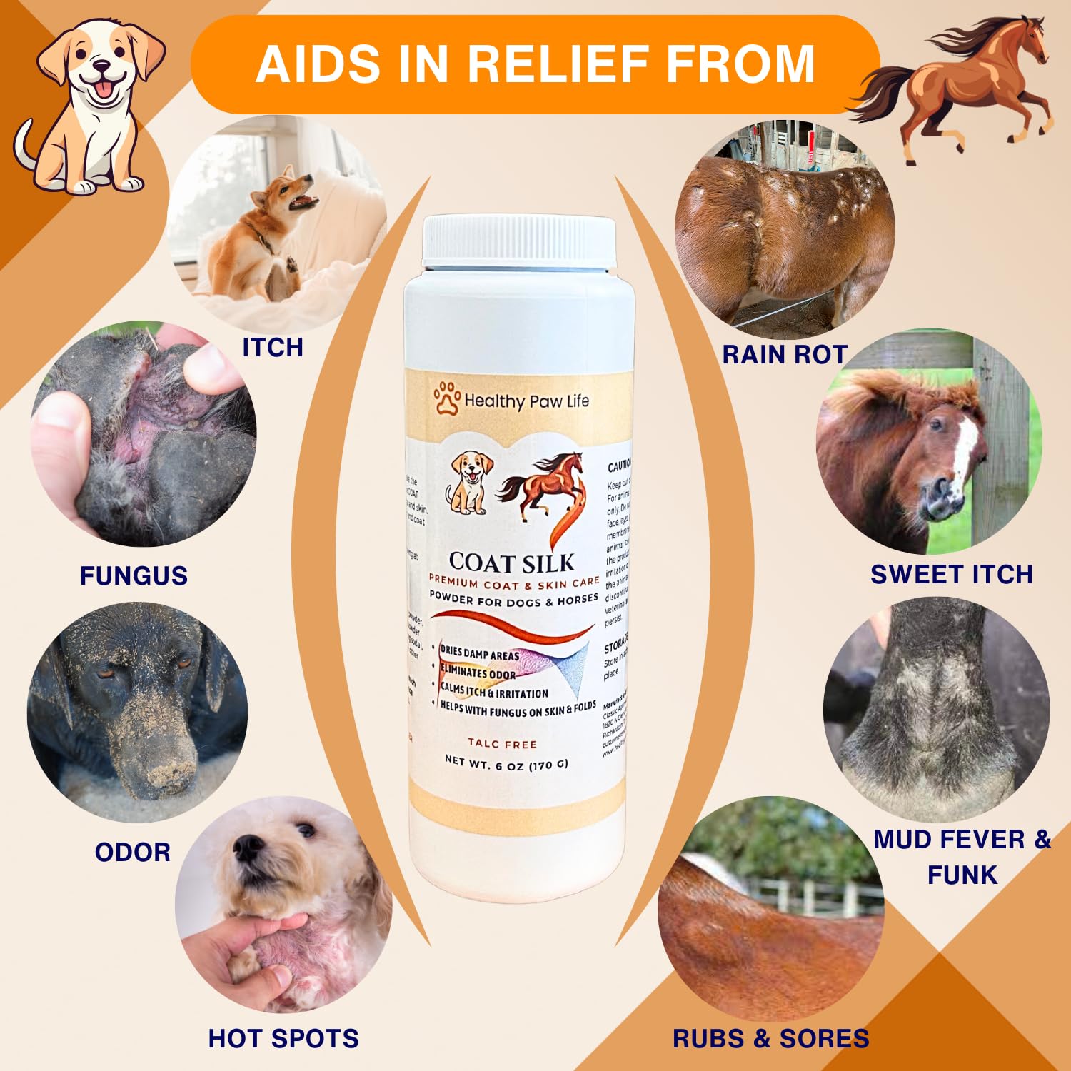 Healthy Paw Life Coat Silk Powder with Sulfur & Bentonite Clay, Natural Grooming Powder for Dogs Cats, and Horses - Image 4