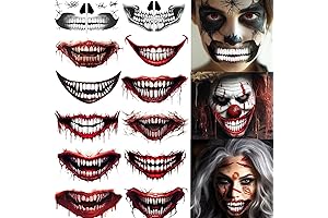 Halloween Temporary Face Tattoos, Halloween Big Mouth Scary Tattoos