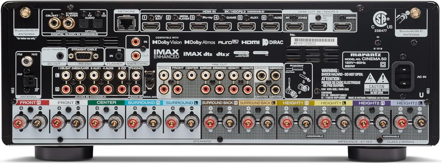 Marantz Cinema 50 AV Receiver rear panel connections
