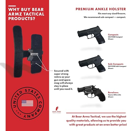 Miniatura 6 de Funda de tobillo para transporte oculto  American Company  Cómodo y seguro  Compatible con Glock 43, 42, 30, 27, 26 S&W M&P Shield 0.354 in,