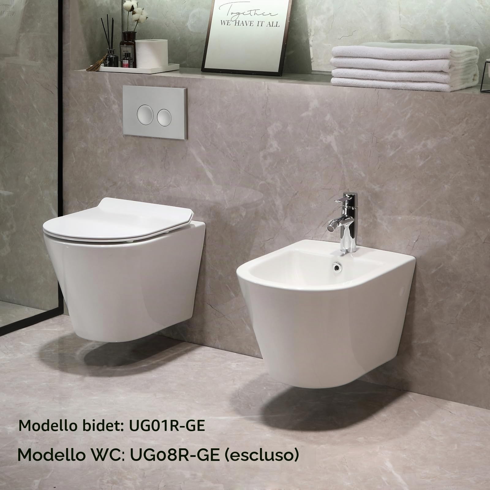 Bidet da parete con foro per rubinetto e troppopieno, bagno in ceramica bianca, bidet senza bordo, 525 x 365 x 300 mm, per bagno in ceramica bianca