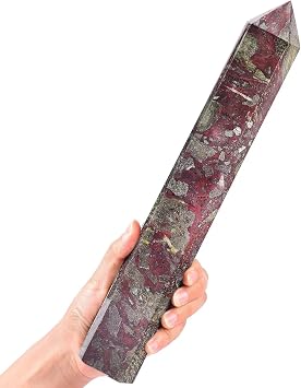 AMOYSTONE Large Blood Jasper Stone Wand Healing Crystal Obelisk Tower 6 Faceted Column Reiki Chakra Meditation Therapy 3.0-3.5 LBS