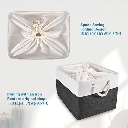 Miniatura 5 de HOdo Home Contenedor de almacenamiento de tela con cierre de cordón y 2 asas llamativas, canastas de almacenamiento plegables grandes de lona para