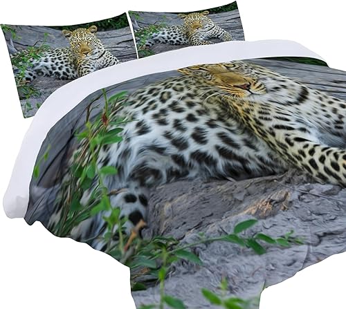 Miniatura 2 de BIAFRA Juego de funda de edredón gris tamaño California King con estampado de guepardo, 3 piezas, diseño reversible, funda de edredón de microfibra