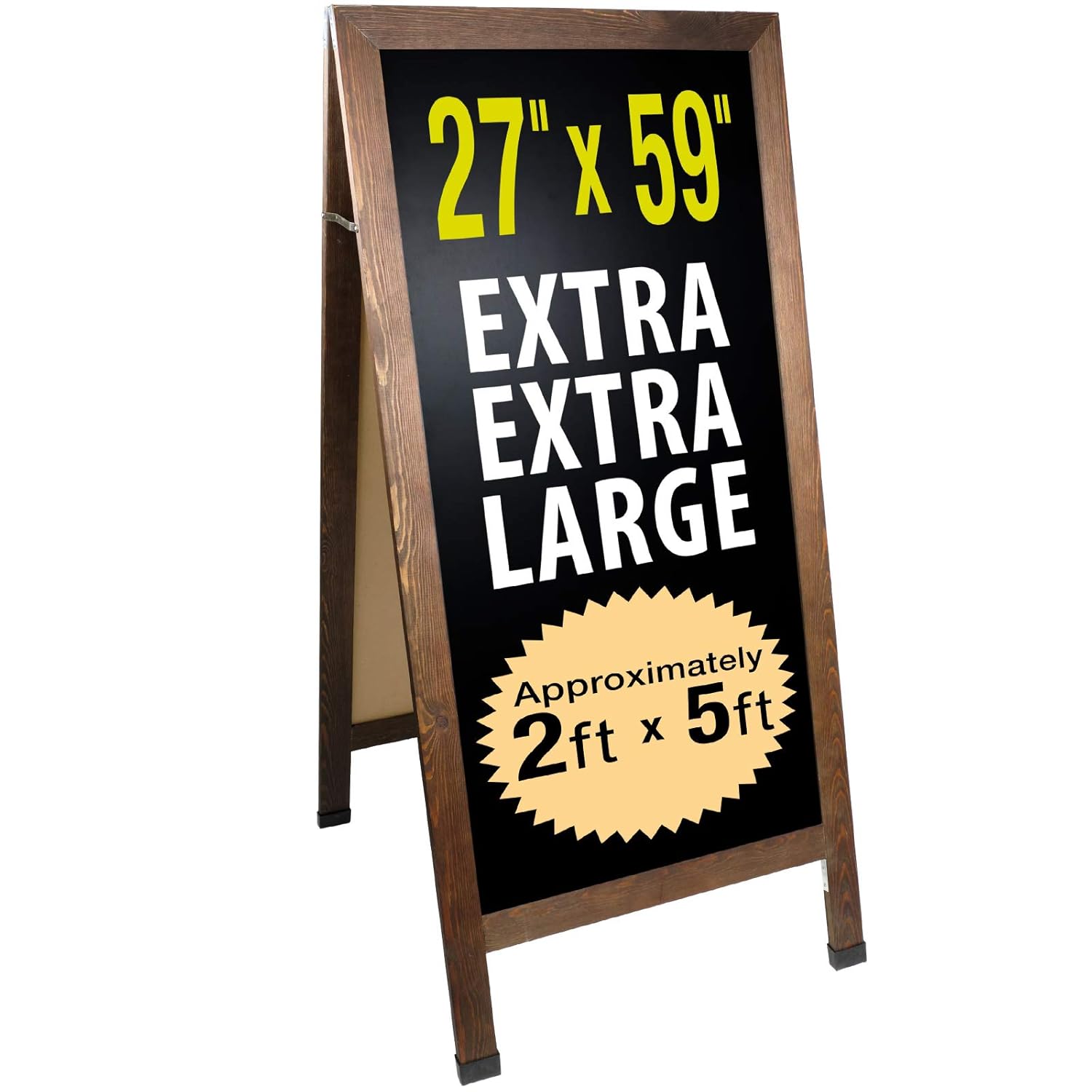 Excello Global Products Extra Large Magnetic Gigantic Sandwich Board Sidewalk Chalkboard Sign: 59"x27" Reinforced, Heavy-Duty, Double Sided, Chalk Board Standing Sign A-Frame (Brown)