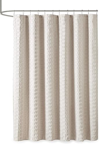 Miniatura 5 de Madison Park Metro - Ducha de baño, diseño texturizado con recortes, cortinas modernas de tela de baño de privacidad de mediados de siglo, 72 x 72