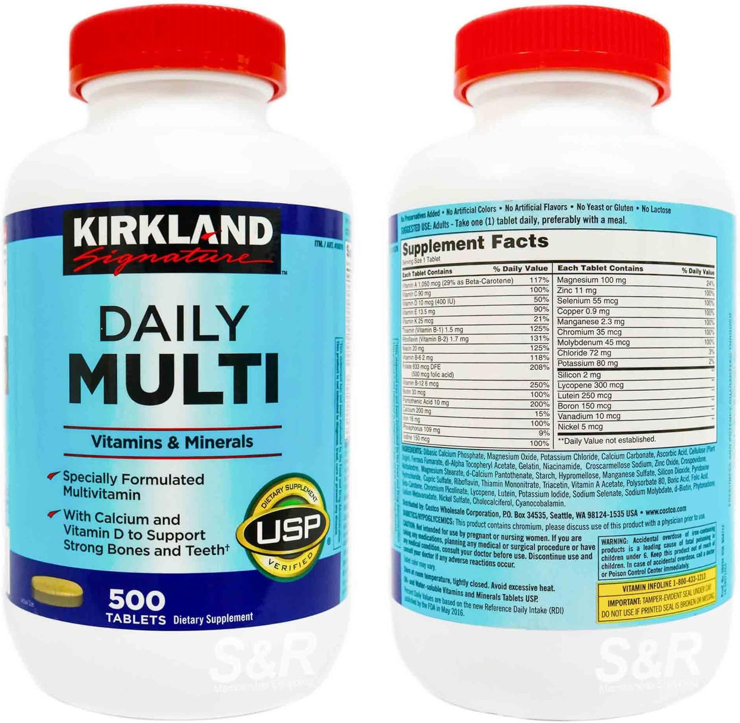 Kirkland Signature Daily Multi 500 tabletas + vitamina B12 5000mcg de acción rápida, sabor a