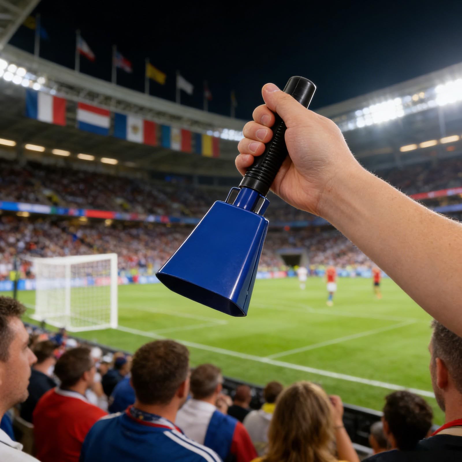 Hemobllo Kuhglocke mit Griff und Handschlaufe (22cm), Laute Metall Handglocke Fanartikel zum Anfeuern, Blaue Cowbell Glocke für Fußball, Sportveranstaltungen, Stadion und Party
