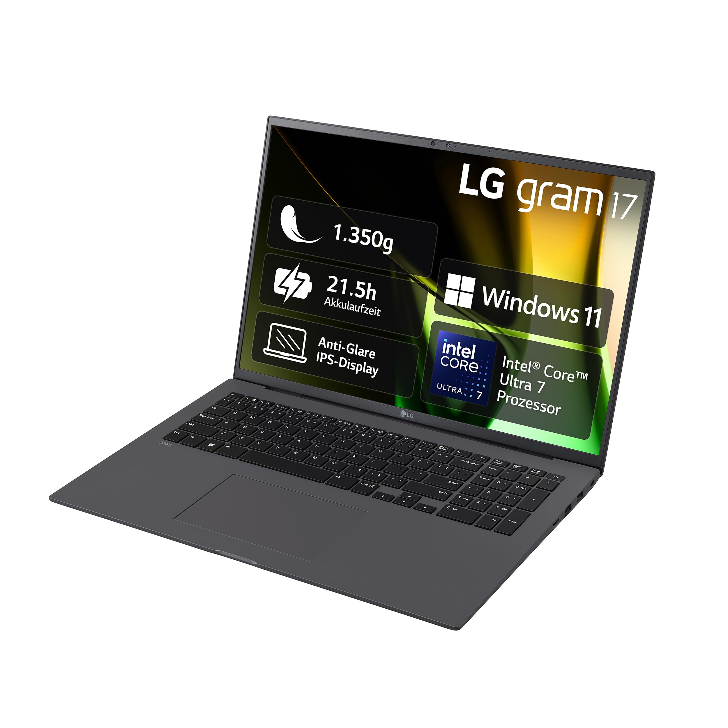 LG gram 17 Zoll Laptop mit Windows 11 Home Intel​ Core Ultra7​ Prozessor 16 LPDDR5X​ RAM 1TB SSD, 17Z90S-G.AA78G - Schwarz
