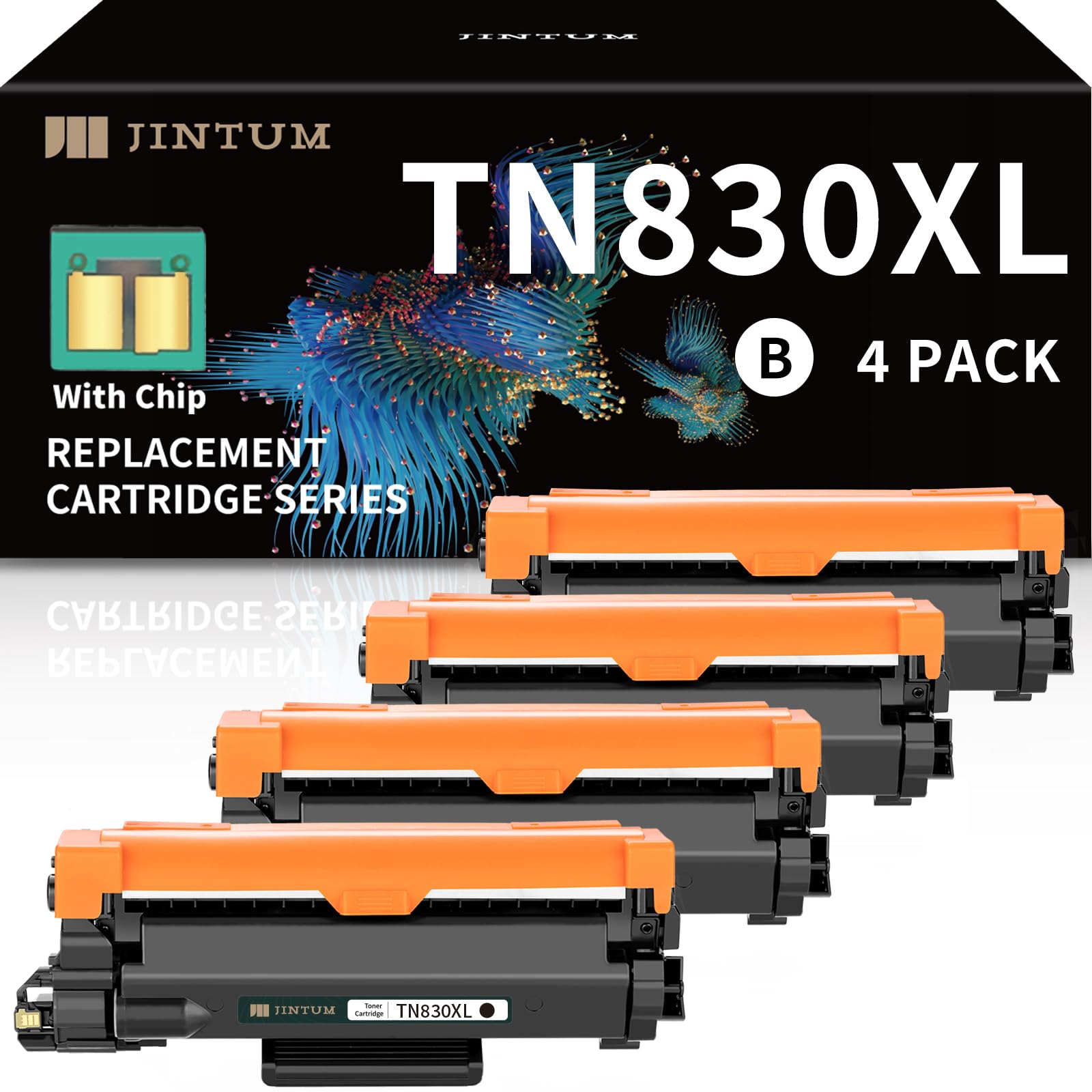 JINTUM TN830XL Toner Cartridge Compatible with Brother TN830 TN830XL Toner Cartridge for Brother HL-L2460DW DCP-L2640DW HL-L2405W MFC-L2820DW Printers (High Yield, 4-Pack)