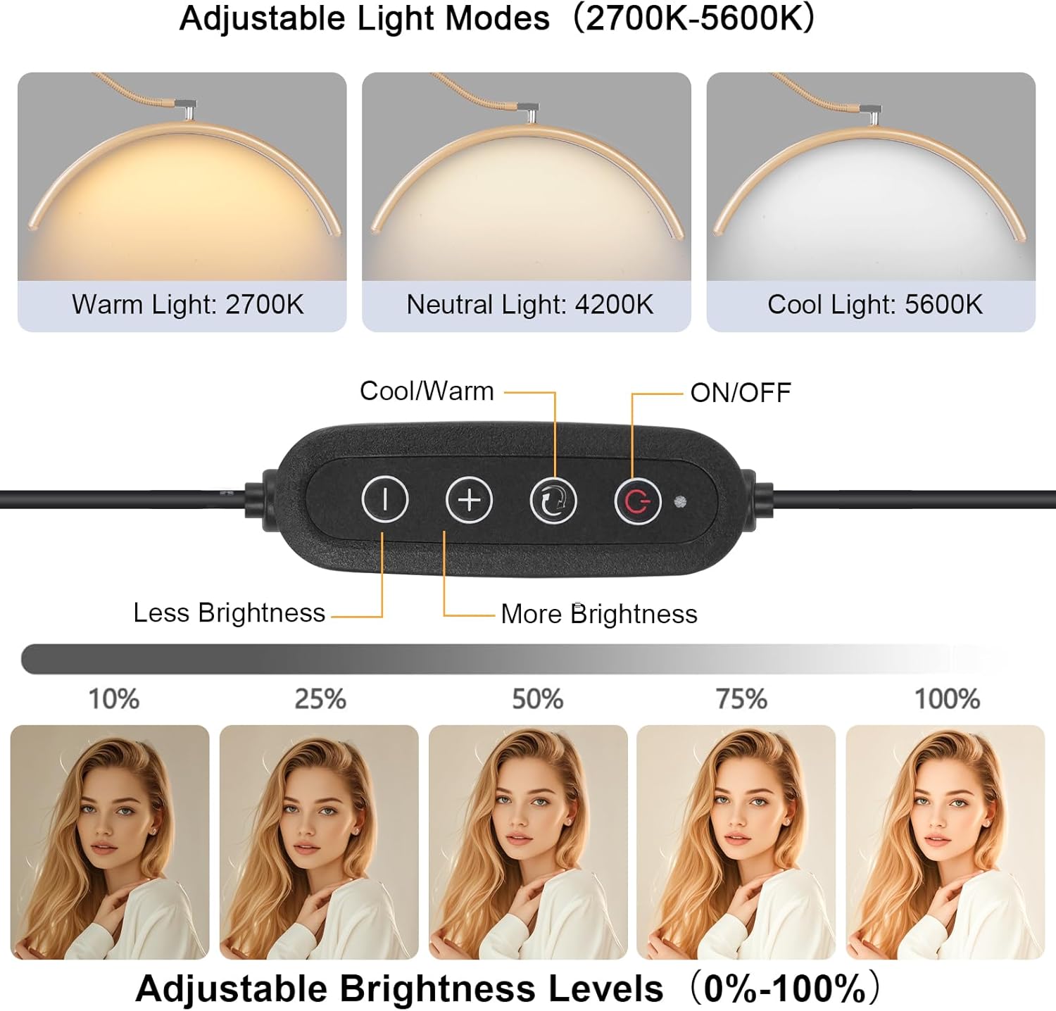 Half Moon Lash Light for Eyelash Extensions & Estheticians, Dimmable LED Lash Lamp with Flexible Gooseneck, Shadow-Free Moon Light for Lash Tech, Tattoo, SPA, Eyelash Lamp (Gold)