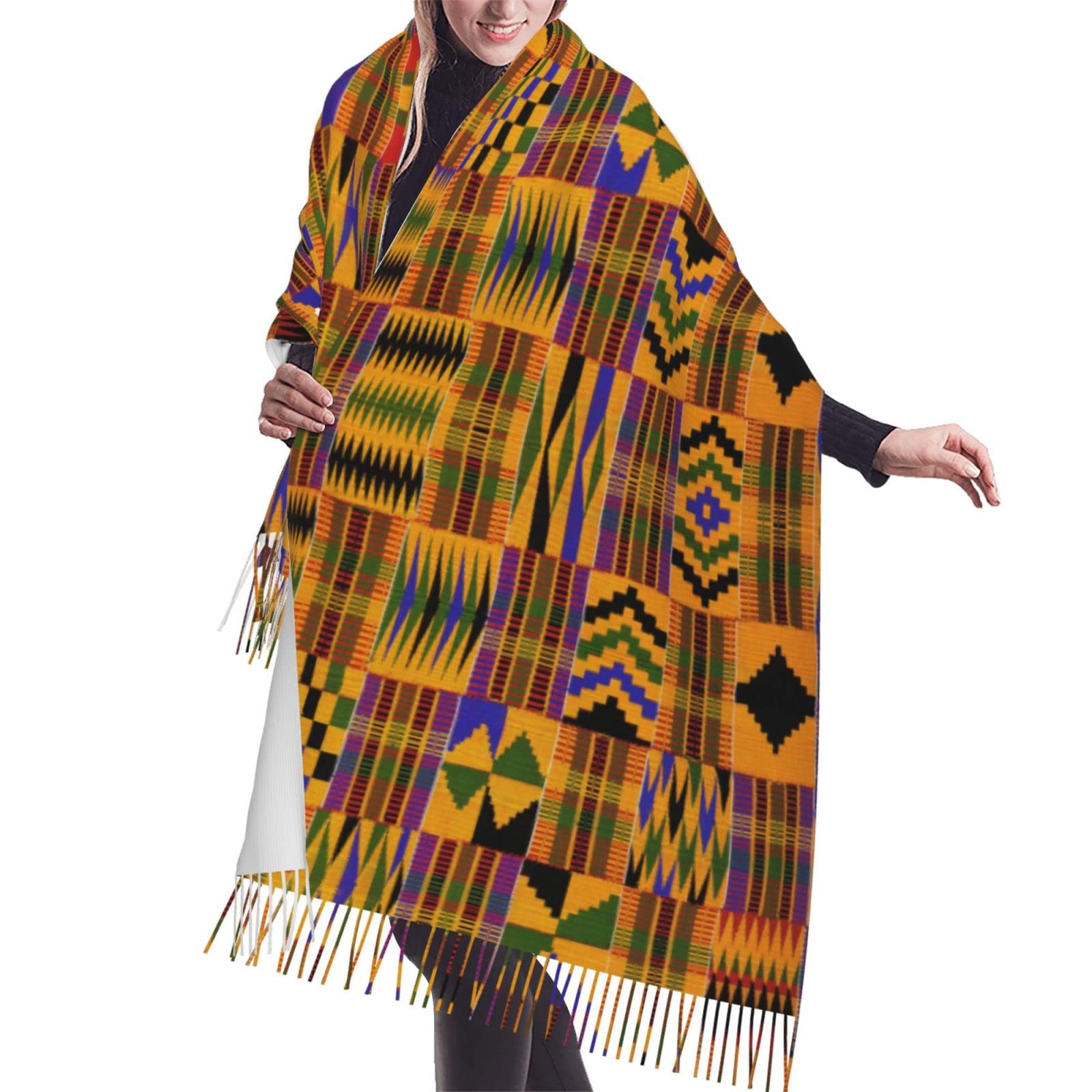 ESASAM African Weaving Print Stylish Cashmerette Fringed Scarf - Soft And Warm Wrap For Any Occasion