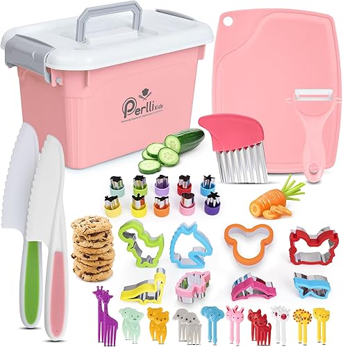 Miniatura 1 de Perlli Juego de cocina para niños pequeños de 44 piezas  Juego de cocina para niños pequeños con cuchillos de seguridad para niños, utensilios,