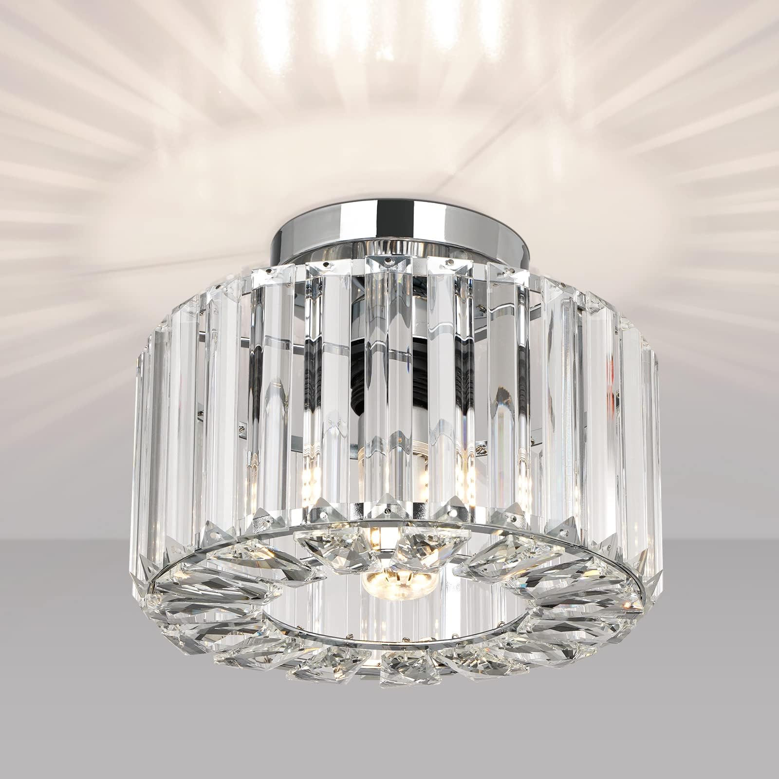 FRIDEKO HOME Semi Flush Mount Ceiling Light Fixture - Crystal Hallway Light Mini Chandelier Modern Light Fixtures Ceiling Mount for Kitchen Bedroom Bathroom Entryway Dining Room
