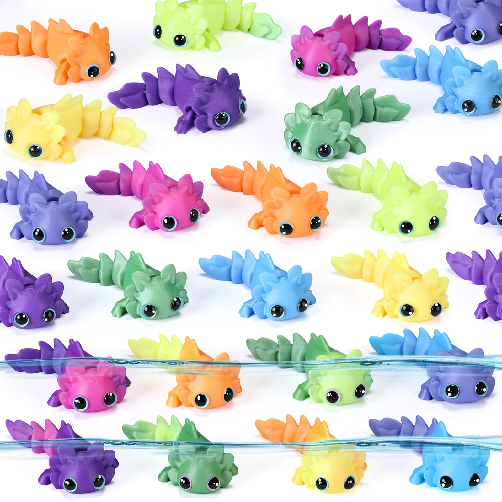 Soulchen 24 Pcs Temperature Color Changing 3D Printed Axolotl Figures