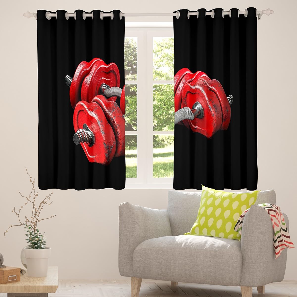 Erosebridal 3D-Duschvorhang 'Rote Kurzhanteln' – Fitness-Design, Wasserdicht, 183x183 Cm